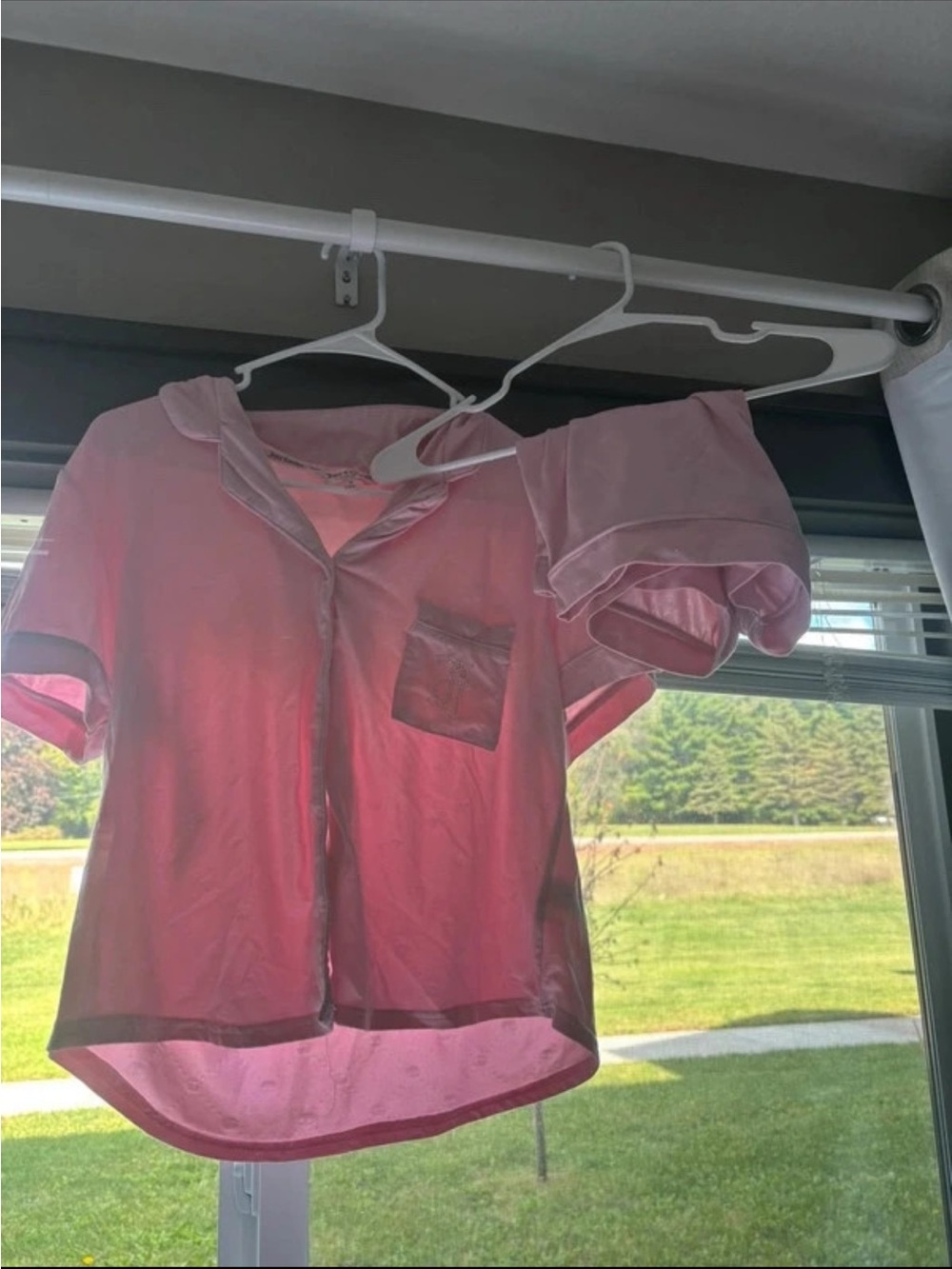 Girls Pink Short-Sleeve Satin Top with Pocket